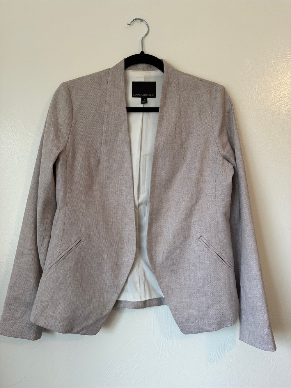 Banana Republic Open Front Collarless Linen & Cotton Blazer Light Tan  Tan Size